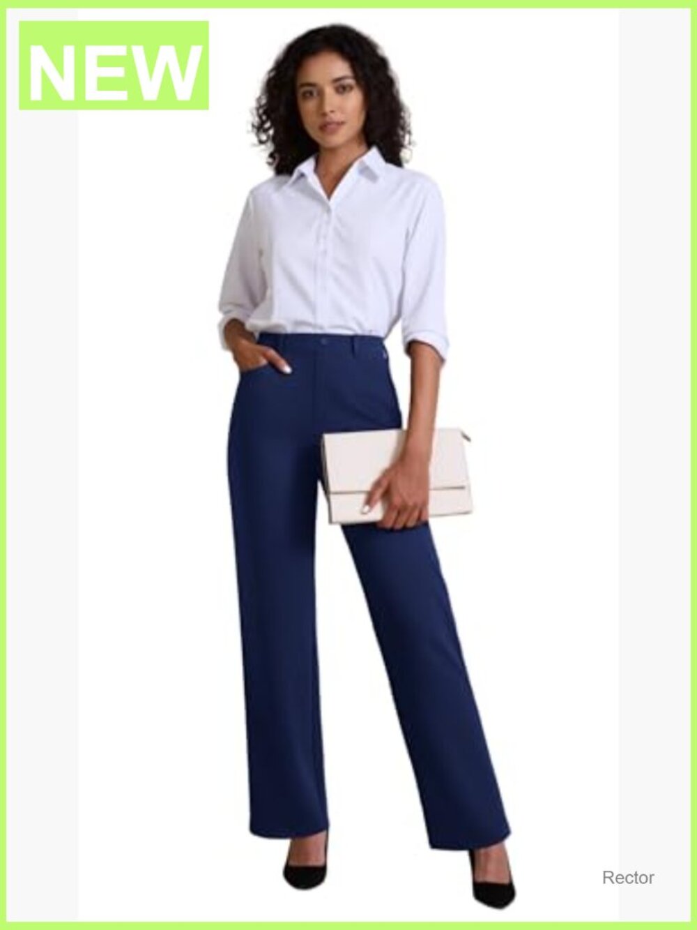 High Waisted Pull On Dress Pants Stretchy Straight Leg Business Trousers with - Picture 3 of 7